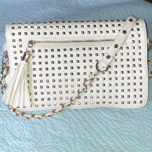 Cream and gold studded crossbody bag